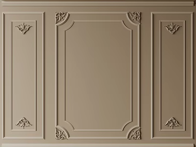 Decorative Plaster Molding with Ornate Patterns on Beige Interior Wall Panel 3d model