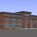 Modern Red Brick Office Building With Multi Story Structure And Large Windows 3d model