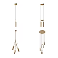 Modern Gold Pendant Light with Double Cylinder Design and Black Hanging Cords