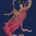 Game Movie Character In Traditional Pink Yellow Costume With Flowing Ribbons