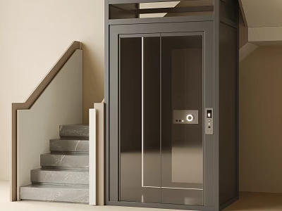 Modern Home Elevator With Glass Door Adjacent To Staircase In Residence 3d model