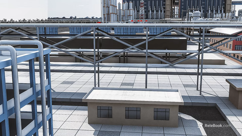 Industrial Factory Building Exterior With Metal Structures Rooftop Equipment And Steel Frames 3d model 