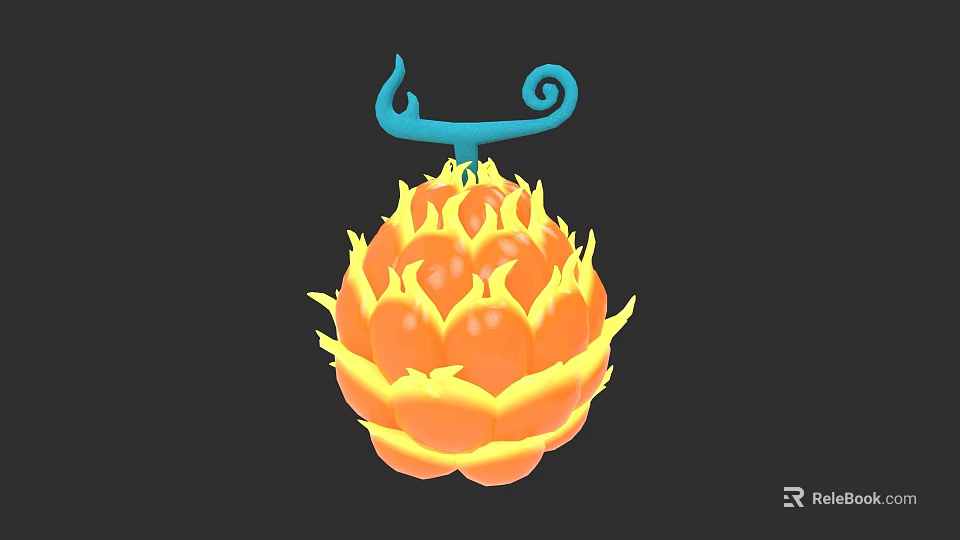 Vibrant Orange Tropical Fruit With Blue Curly Top And Yellow Edges 3d model 
