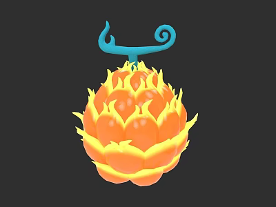 Vibrant Orange Tropical Fruit With Blue Curly Top And Yellow Edges 3d model