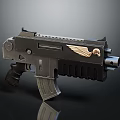 Black Tactical Submachine Gun With Golden Eagle Emblem And Ergonomic Design Features 3d model