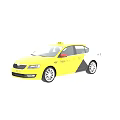 Yellow And White Taxi Car With Roof Sign And VRAY Logo On Body