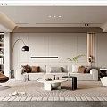 Modern Living Room Interior With Neutral Sofa Coffee Table Floor Lamp And Green Plants