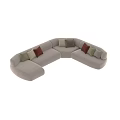 Modern Sectional Sofa In Beige With Green Red And Beige Decorative Cushions Design