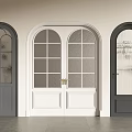 Arched Glass Pane Doors Interior Design White Double And Gray Single Styles 3d model