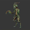 Fantasy Creature Character 3D Model With Green Red Body Horns And Claws