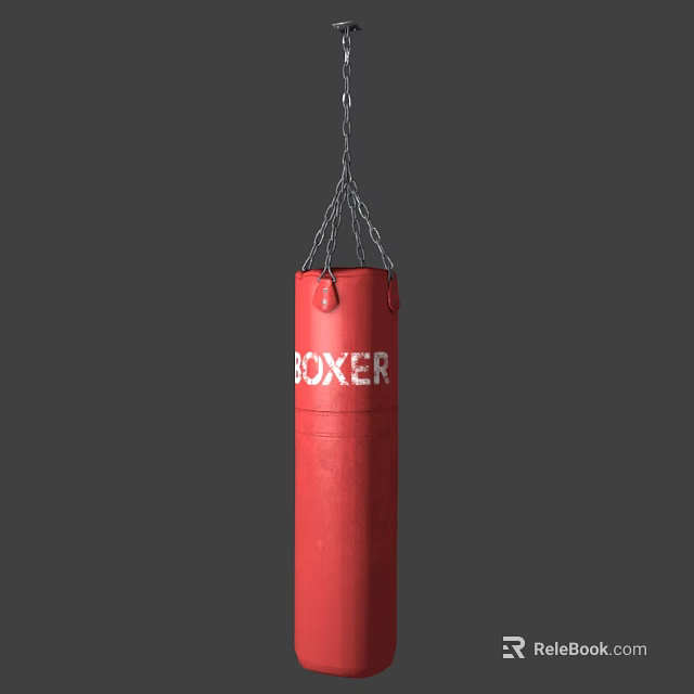 Red Boxing Punching Bag With BOXER Logo And Chain Hanging For Training 3d model 