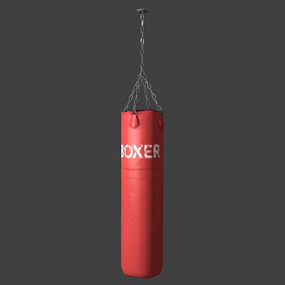 Red Boxing Punching Bag With BOXER Logo And Chain Hanging For Training 3d model