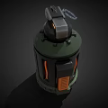 Tactical Green Grenade With Orange Accents Mesh Surface And Handle Design