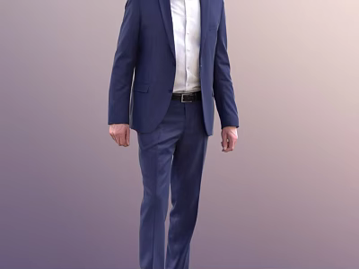 A Man In Blue Formal Suit With White Shirt And Black Belt Standing 3d model