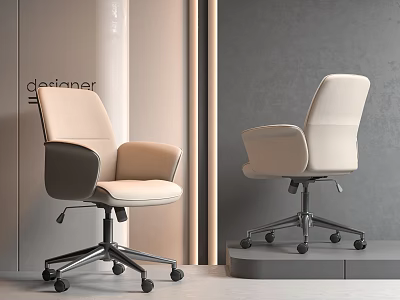 Modern Beige Office Chair With Armrests Metal Base And Rolling Wheels 3d model