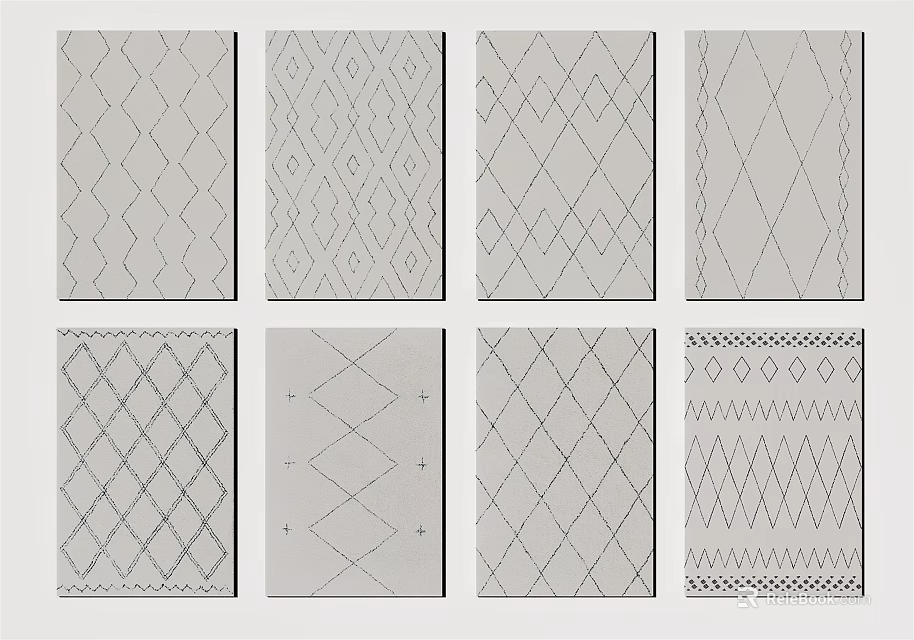 Square Rugs With Various Geometric Patterns And Diamond Line Designs Collection 3d model