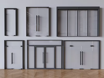 Shop shop glass flat door coffee shop milk tea double door office glass double door 3d model