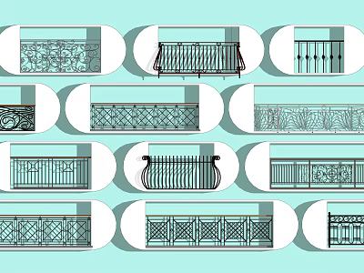 Various Decorative Fence Designs with Intricate Patterns and Styles 3d model