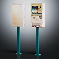 Commercial Self Service Equipment Terminals With Colorful Display Screen Control Panel Mounted On Blue Poles