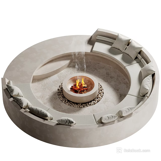 Modern Circular Outdoor Sofa With Fire Pit And Comfortable Cushions In Outdoor Setting 3d model 