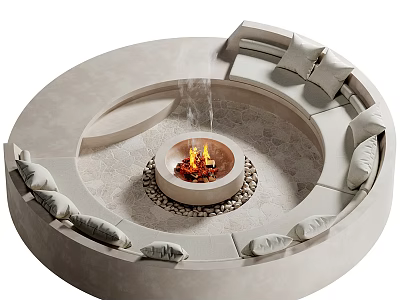 Modern Circular Outdoor Sofa With Fire Pit And Comfortable Cushions In Outdoor Setting 3d model