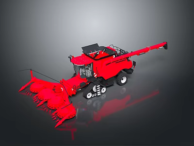 Red Agricultural Combine Harvester Farm Equipment With Front Header And Cab 3d model