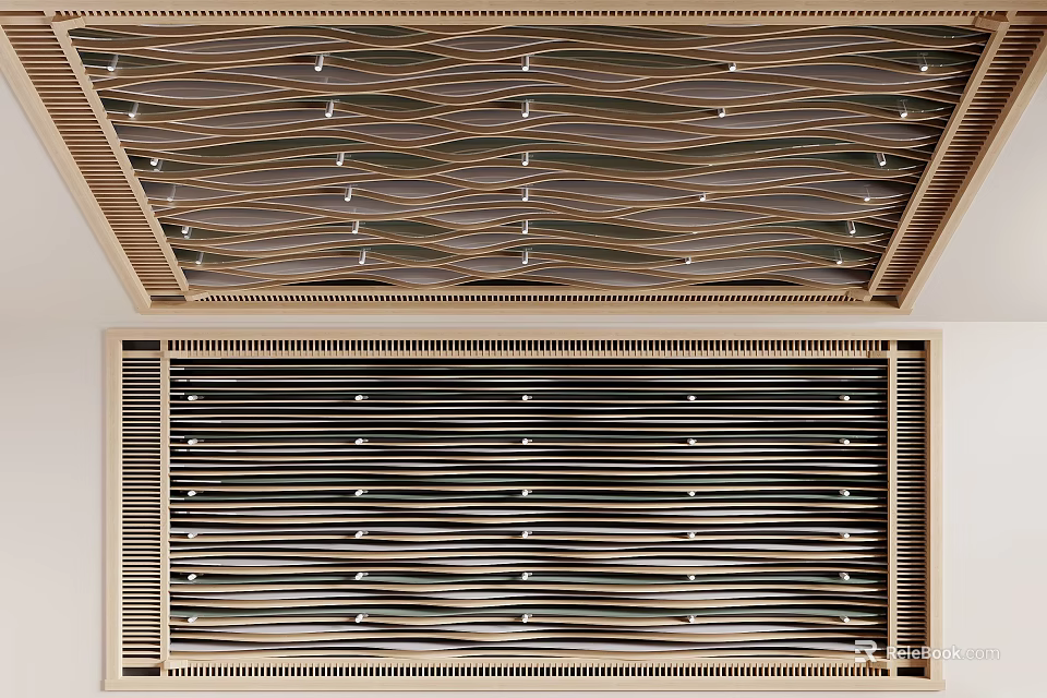 Creative Ceiling Design With Geometric Patterns And Lights 3d model 