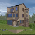 Detached Villa Exterior Design With Stone Walls Glass Windows Balcony Lawn And Trees