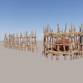 Rustic Garden Landscape With Woven Wooden Fences And Grazing Animals
