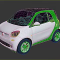 White And Green Compact Car With Black Roof Modern Design And Reflective Surface