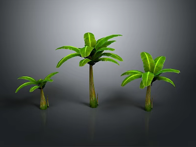 Three Banana Plants With Different Sizes Green Leaves And Brown Trunks 3d model