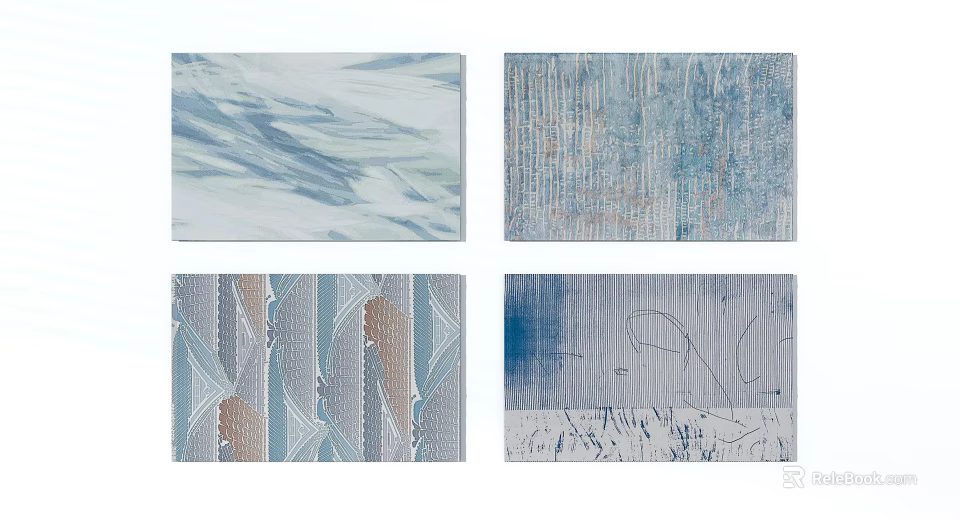 Modern Square Rugs With Abstract Blue Gray Patterns And Textured Surfaces 3d model