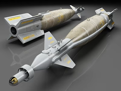 3D Rendered Military Bomb Models Featuring Metallic Body Yellow Markings And Tail Fins 3d model