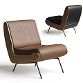 Modern Brown Leather Leisure Chair With Wooden Frame And Black Metal Legs
