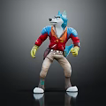 Anthropomorphic Wolf Character 3D Model With Red Jacket Blue Shoulders Beige Pants Yellow Gloves Standing Pose