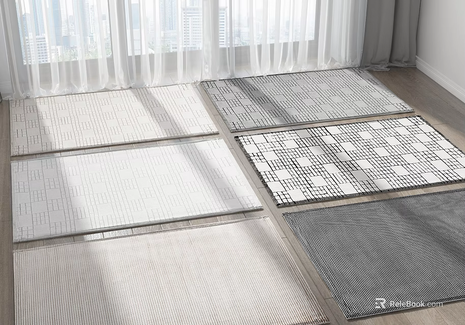 Varied Square Rugs In Different Patterns For Living Space 3d model