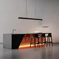 Modern Black Marble Bar Counter With Underlighting Pendant Light And Black Bar Stools