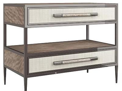 Modern Dining Table With Metal Frame Wooden Top And Woven Drawer Panels 3d model