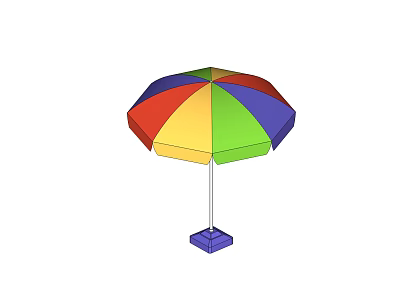 Multicolored Sunshade with Red Yellow Green Blue Panels and Square Blue Base 3d model