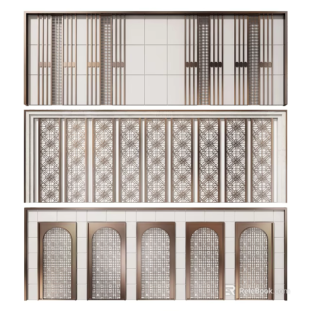 Diverse Background Wall Designs With Geometric Patterns Metallic Frames And Stone Finishes 3d model