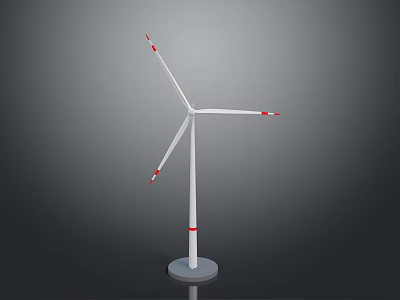 White Wind Turbine Model With Red Marked Blades And Stable Base 3d model