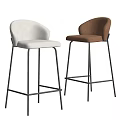 Modern Bar Stools With White And Brown Upholstery Curved Backrest And Metal Legs