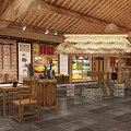 Traditional Rustic Farmhouse Restaurant Interior With Wooden Ceiling Thatched Roof And Straw Grain Decor