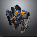 Blue Gray Orange Mechanical Robot Creature Design With Armored Body And Futuristic Features