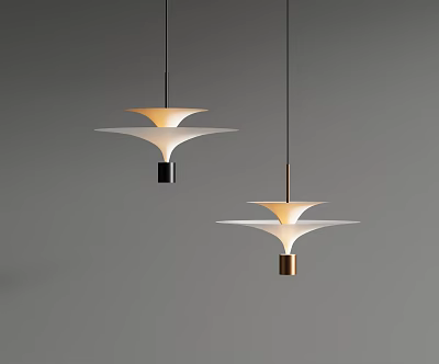 Modern Pendant Lights with White Shades and Black Gold Bases Hanging in Gray Background 3d model