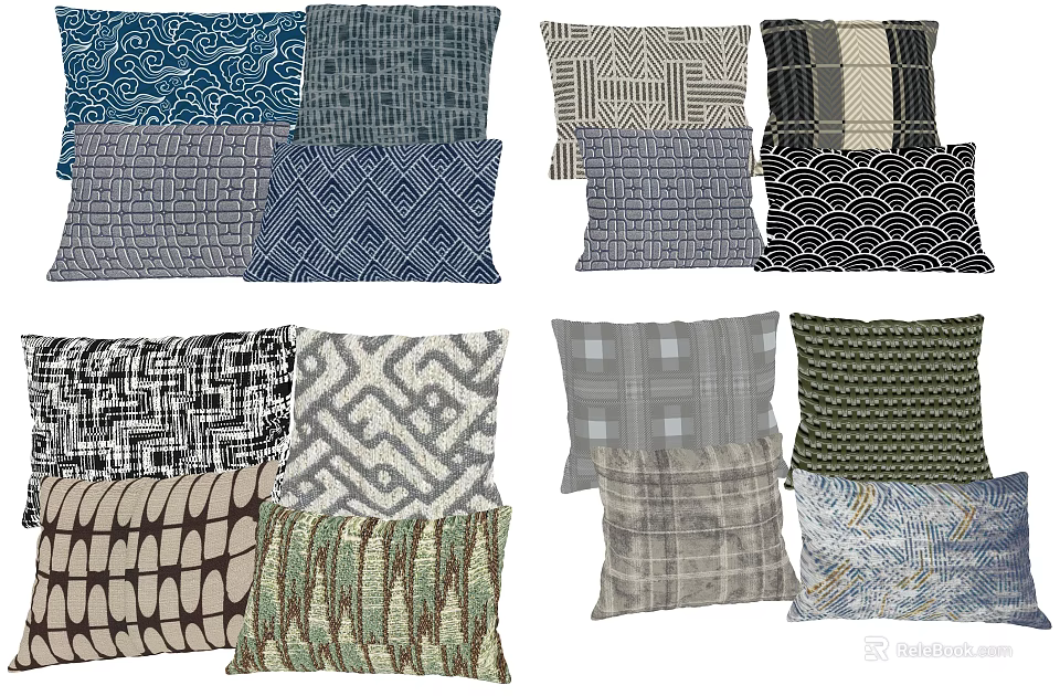 Various Pattern Decorative Throw Pillows With Different Designs And Neutral Color Tones 3d model 