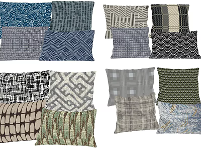 Various Pattern Decorative Throw Pillows With Different Designs And Neutral Color Tones 3d model
