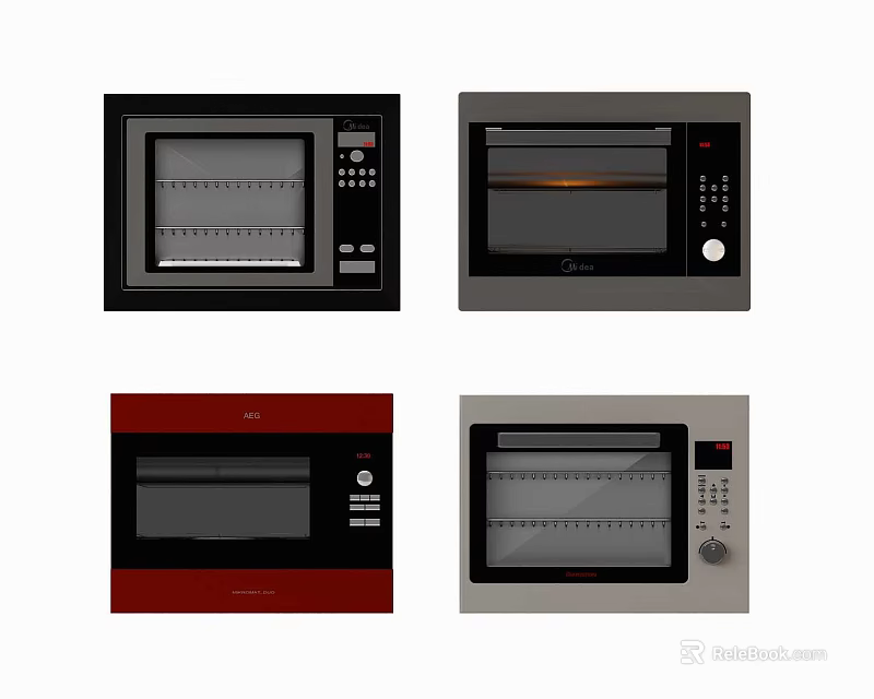 Modern Microwave Ovens In Various Colors With Control Panels And Screens 3d model 