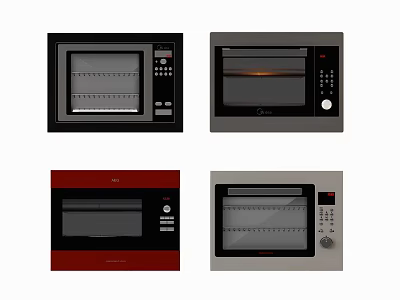 Modern Microwave Ovens In Various Colors With Control Panels And Screens 3d model