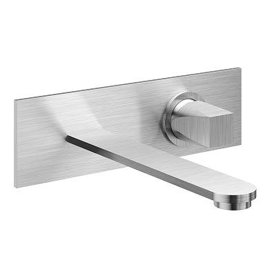Modern Wall Mounted Stainless Steel Faucet With Brushed Finish Long Spout And Square Handle 3d model